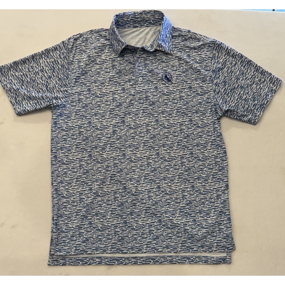 GenTeal Blue Golf Brr Performance Polo Blue Ripple Effect Print Logo Not Genteal